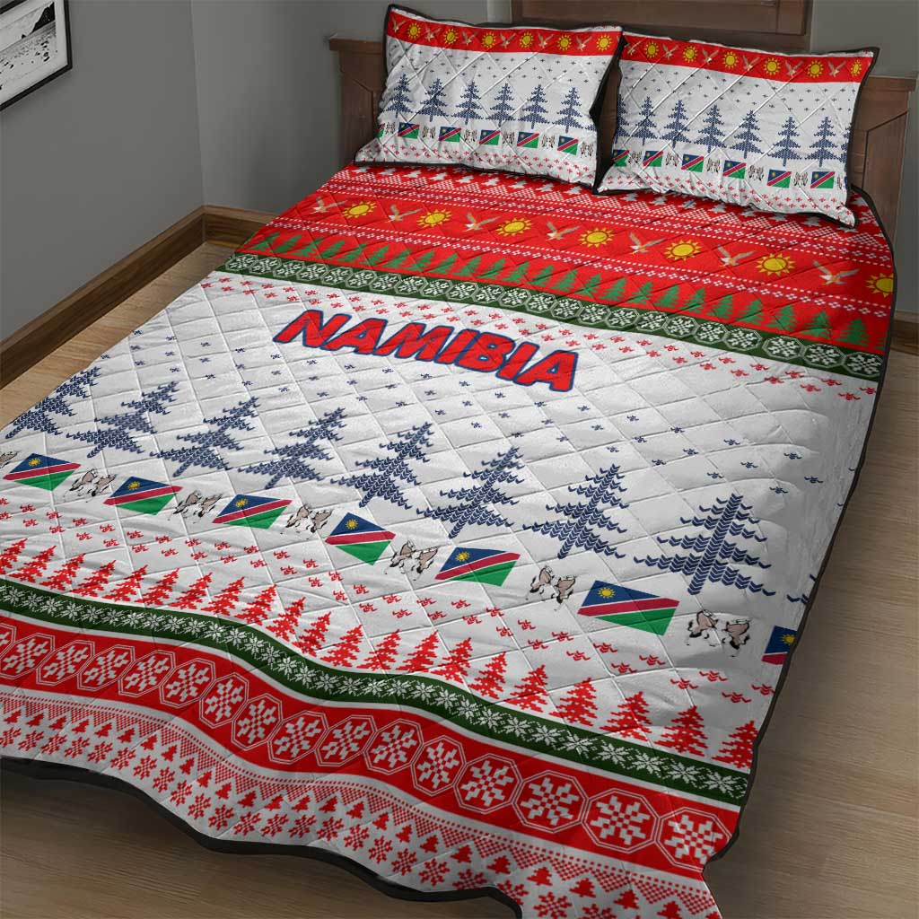 Namibia Christmas Quilt Bed Set Coat of Arm National Flag Motif - African Pride