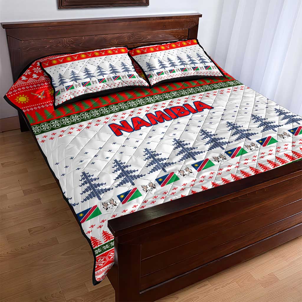 Namibia Christmas Quilt Bed Set Coat of Arm National Flag Motif - African Pride