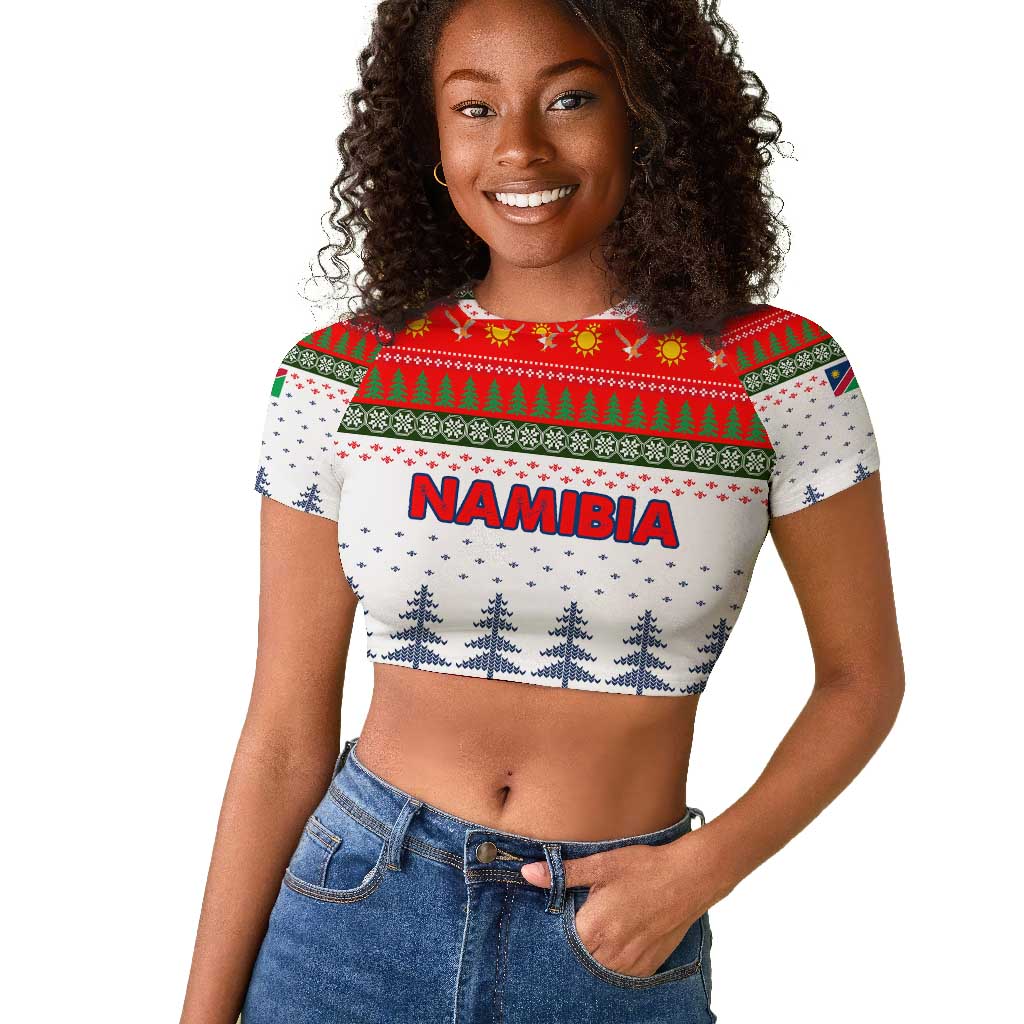 Namibia Christmas Raglan Cropped T shirt Coat of Arm National Flag Motif - African Pride