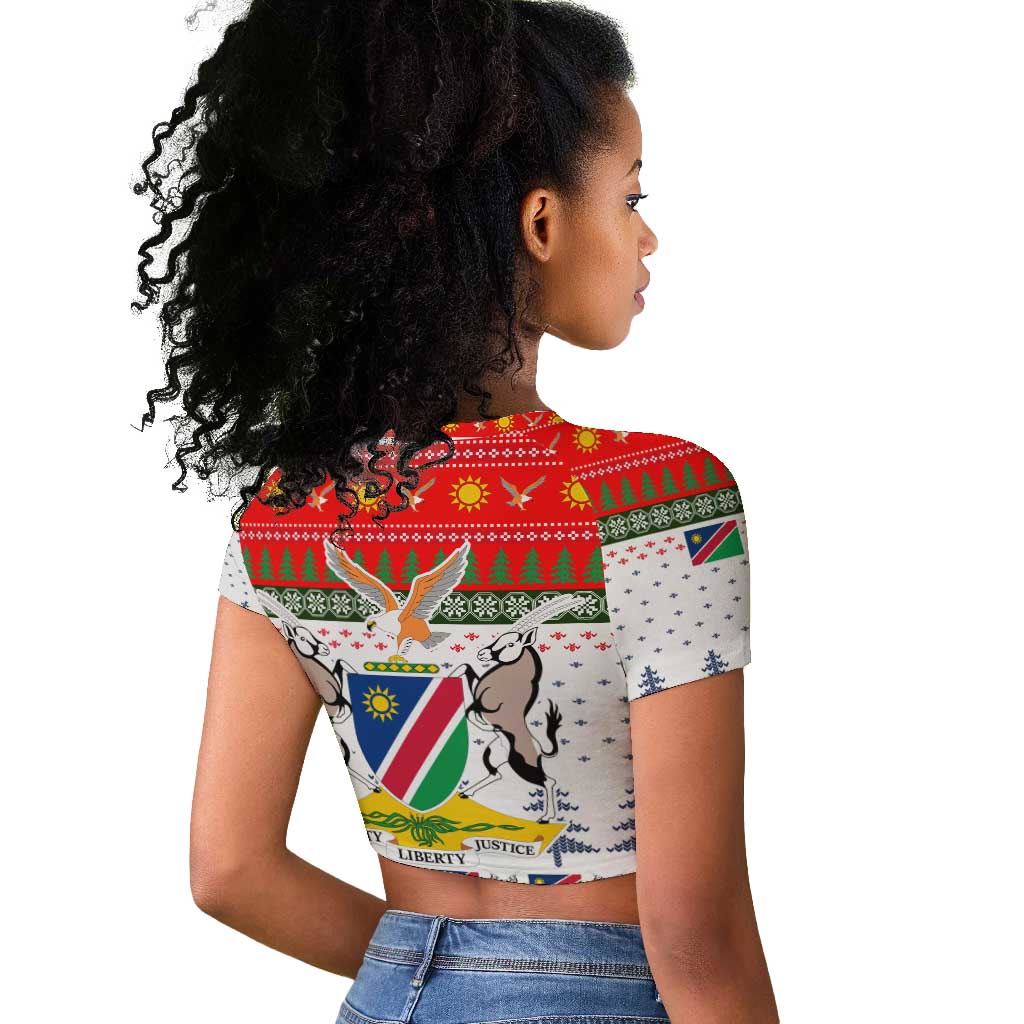 Namibia Christmas Raglan Cropped T shirt Coat of Arm National Flag Motif - African Pride