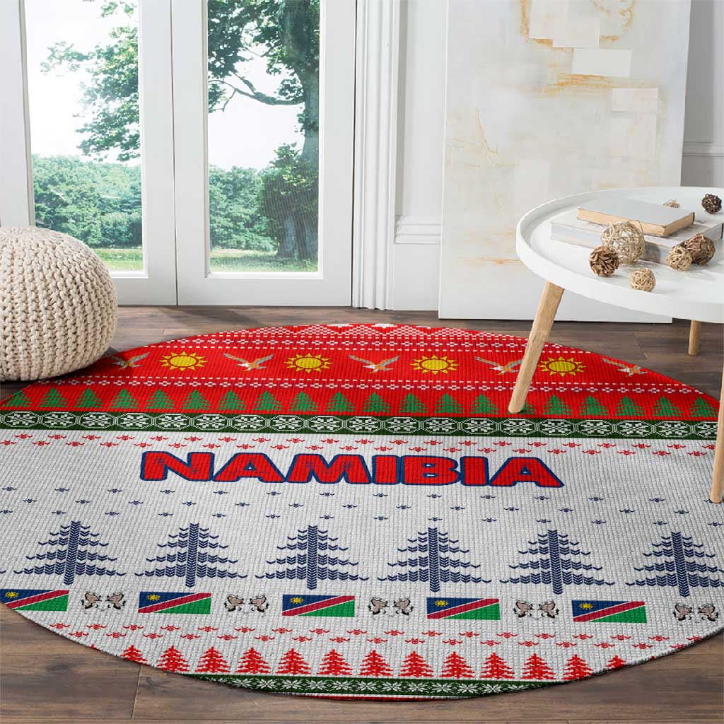 Namibia Christmas Round Carpet Coat of Arm National Flag Motif - African Pride