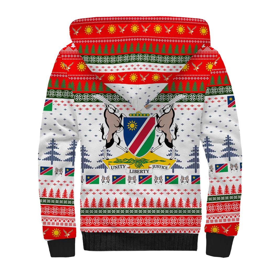 Namibia Christmas Sherpa Hoodie Coat of Arm National Flag Motif - African Pride