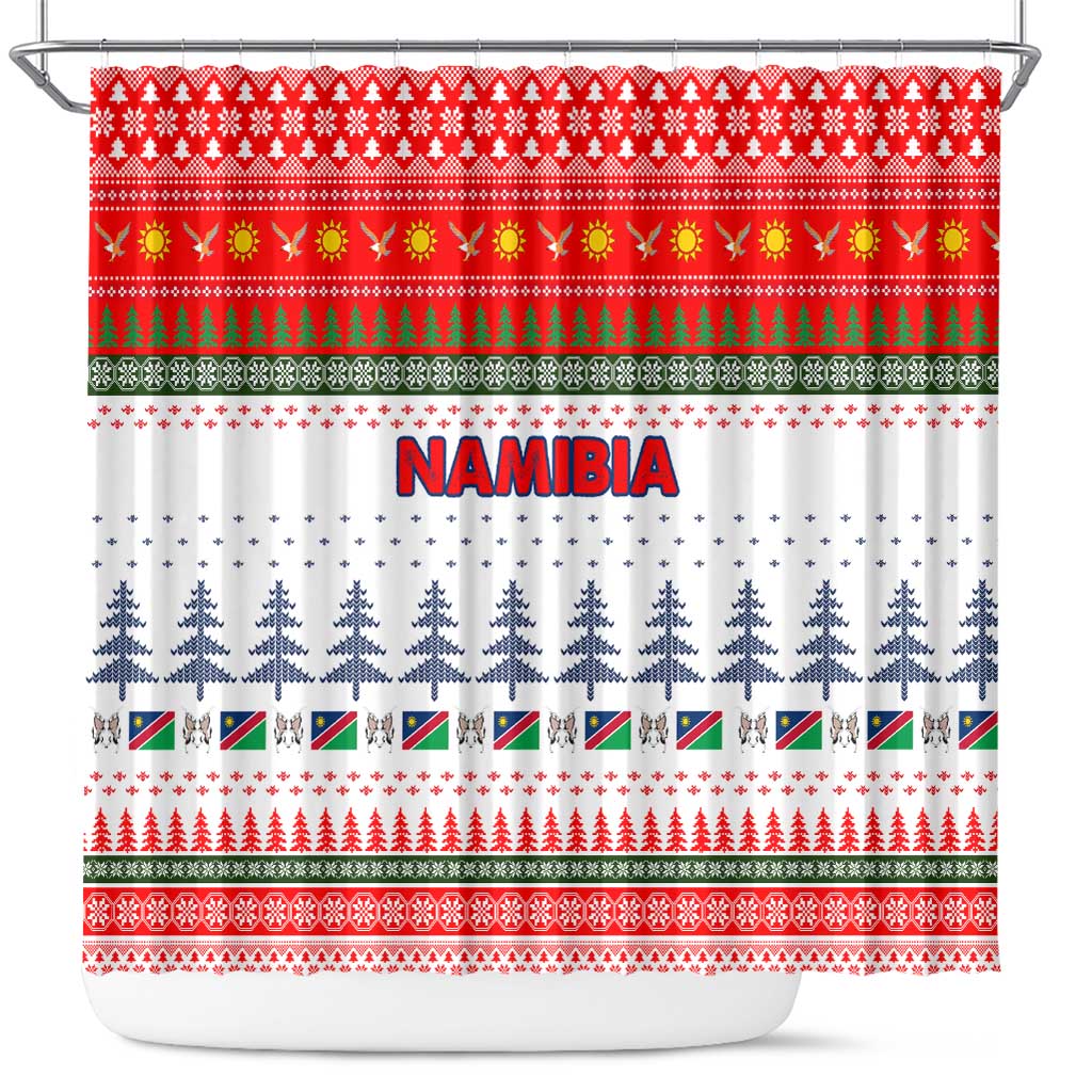 Namibia Christmas Shower Curtain Coat of Arm National Flag Motif - African Pride