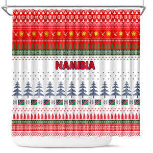 Namibia Christmas Shower Curtain Coat of Arm National Flag Motif - African Pride
