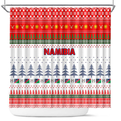 Namibia Christmas Shower Curtain Coat of Arm National Flag Motif - African Pride