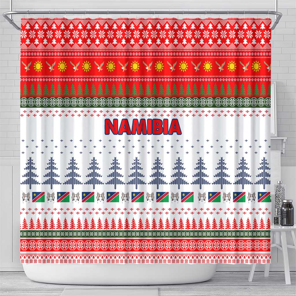 Namibia Christmas Shower Curtain Coat of Arm National Flag Motif - African Pride