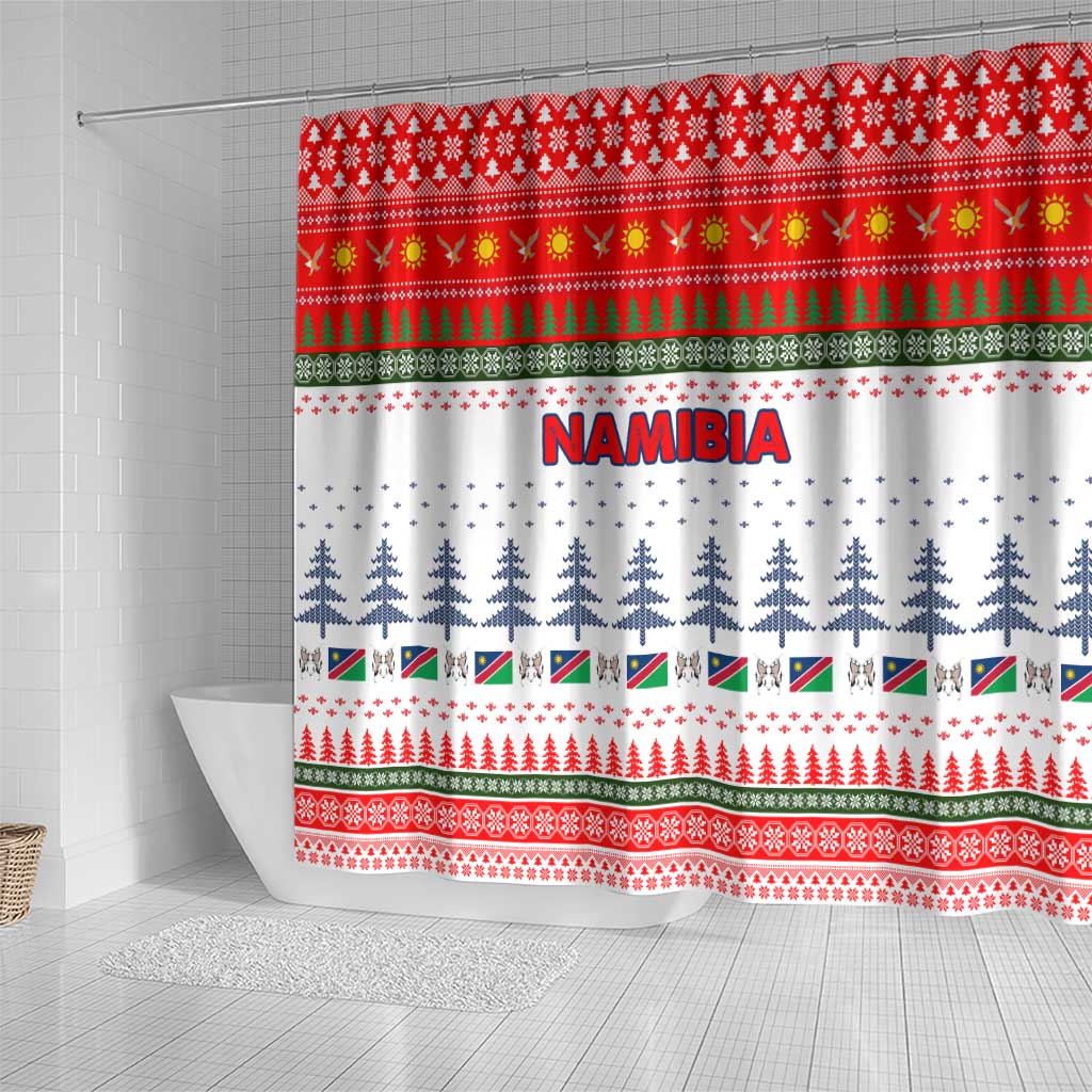 Namibia Christmas Shower Curtain Coat of Arm National Flag Motif - African Pride