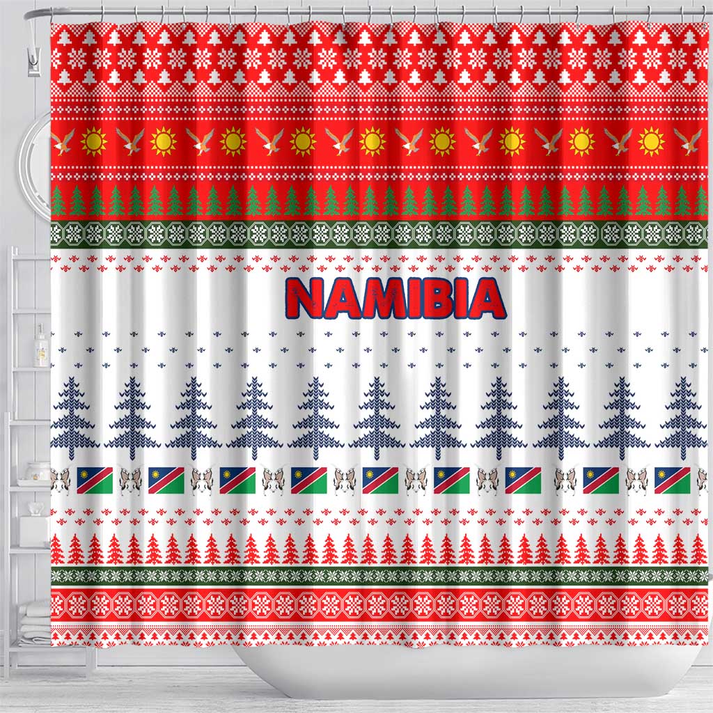 Namibia Christmas Shower Curtain Coat of Arm National Flag Motif - African Pride
