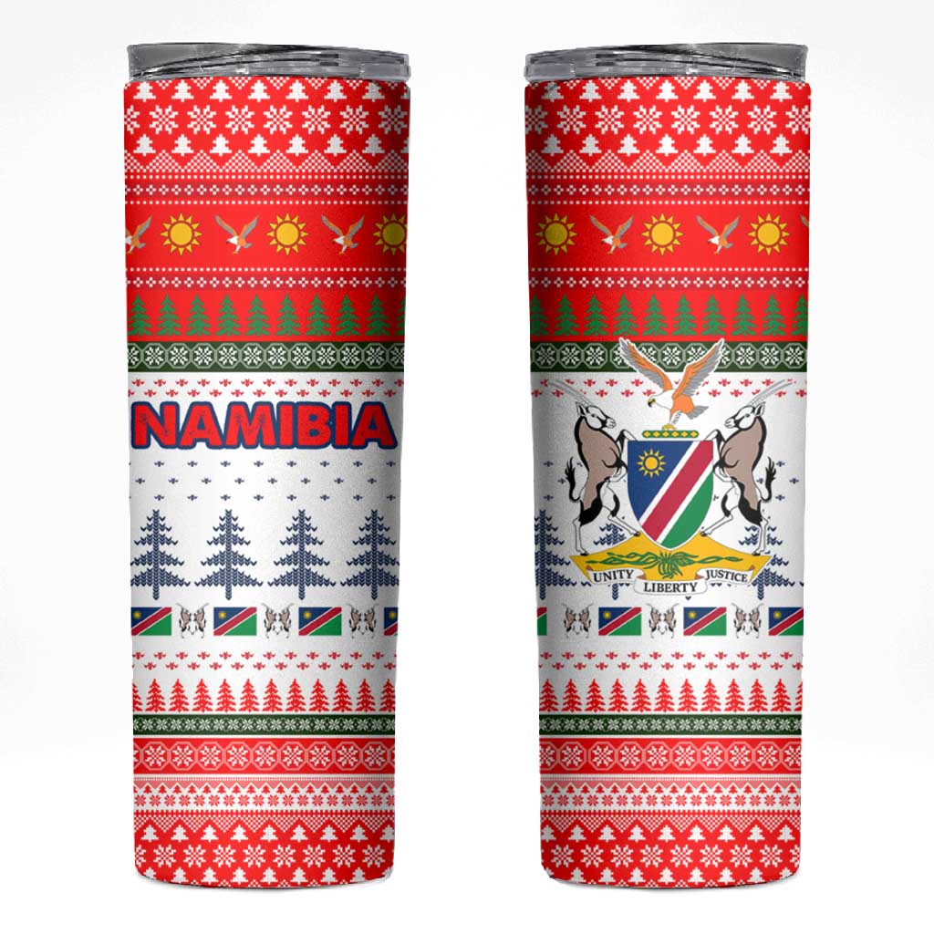 Namibia Christmas Skinny Tumbler Coat of Arm National Flag Motif - African Pride
