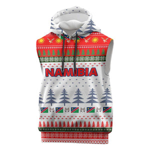 Namibia Christmas Sleeveless Hoodie Coat of Arm National Flag Motif - African Pride
