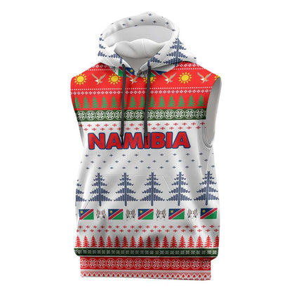 Namibia Christmas Sleeveless Hoodie Coat of Arm National Flag Motif - African Pride