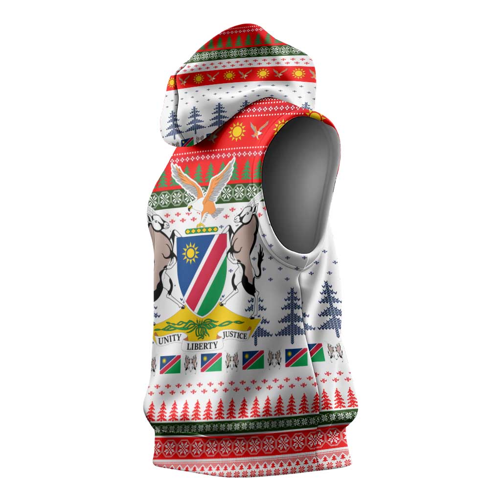 Namibia Christmas Sleeveless Hoodie Coat of Arm National Flag Motif - African Pride