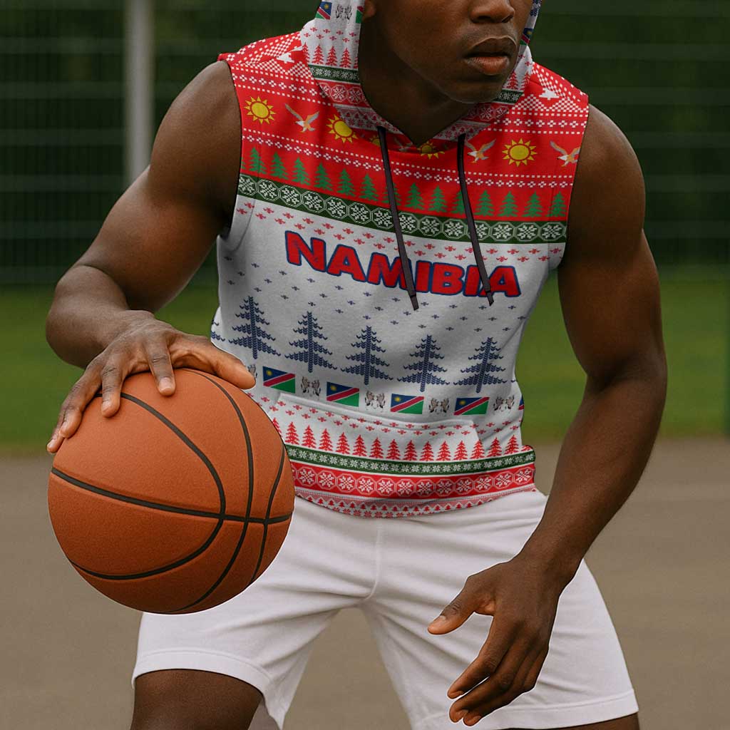 Namibia Christmas Sleeveless Hoodie Coat of Arm National Flag Motif - African Pride