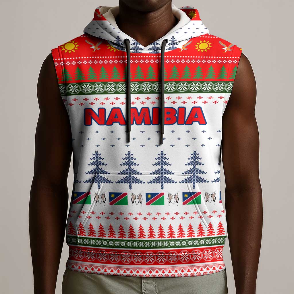 Namibia Christmas Sleeveless Hoodie Coat of Arm National Flag Motif - African Pride