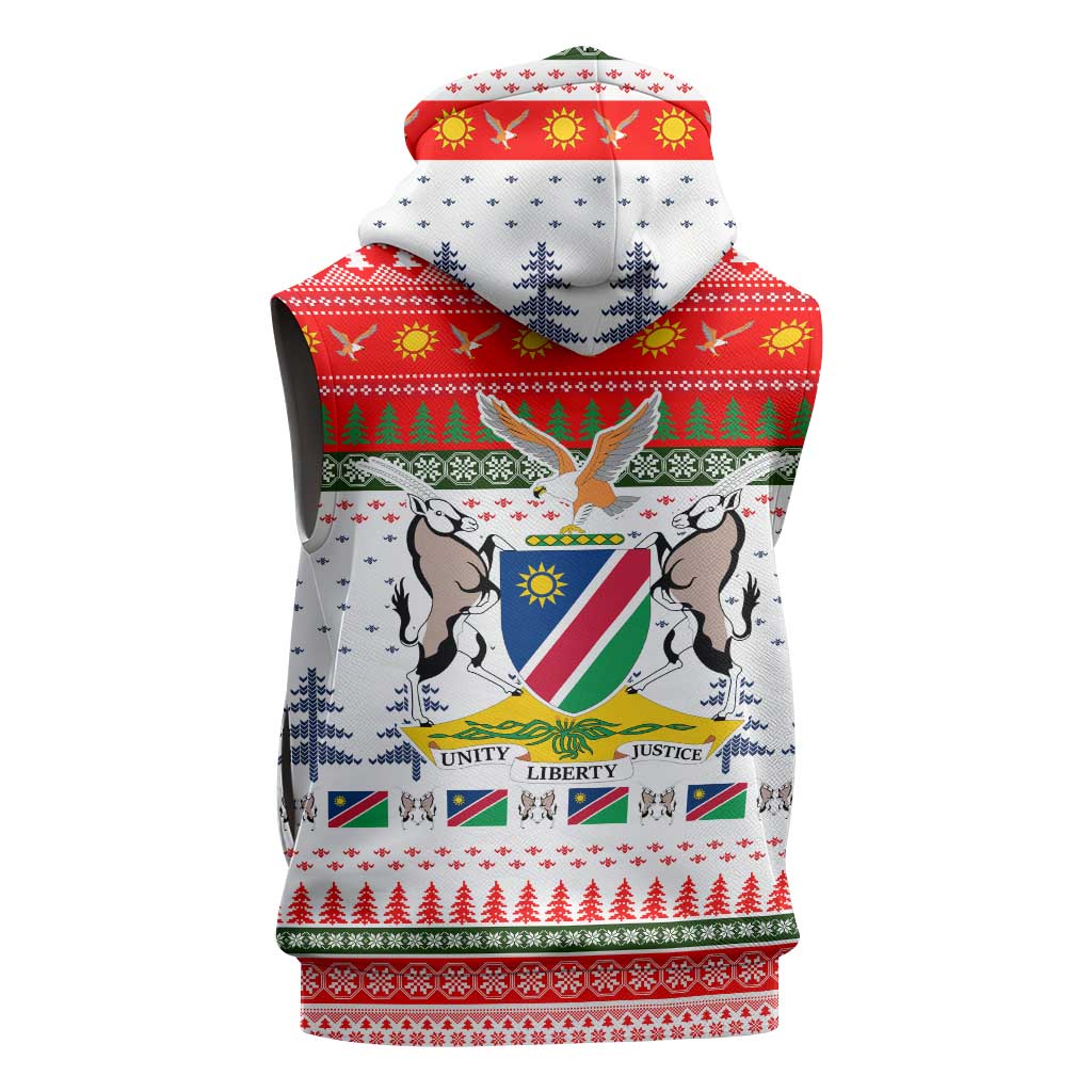 Namibia Christmas Sleeveless Zip Hoodie Coat of Arm National Flag Motif - African Pride
