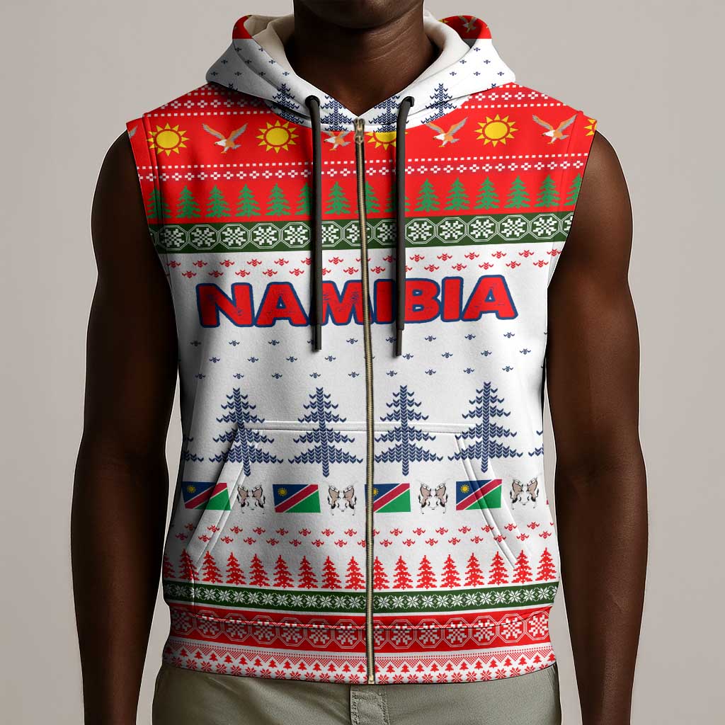 Namibia Christmas Sleeveless Zip Hoodie Coat of Arm National Flag Motif - African Pride