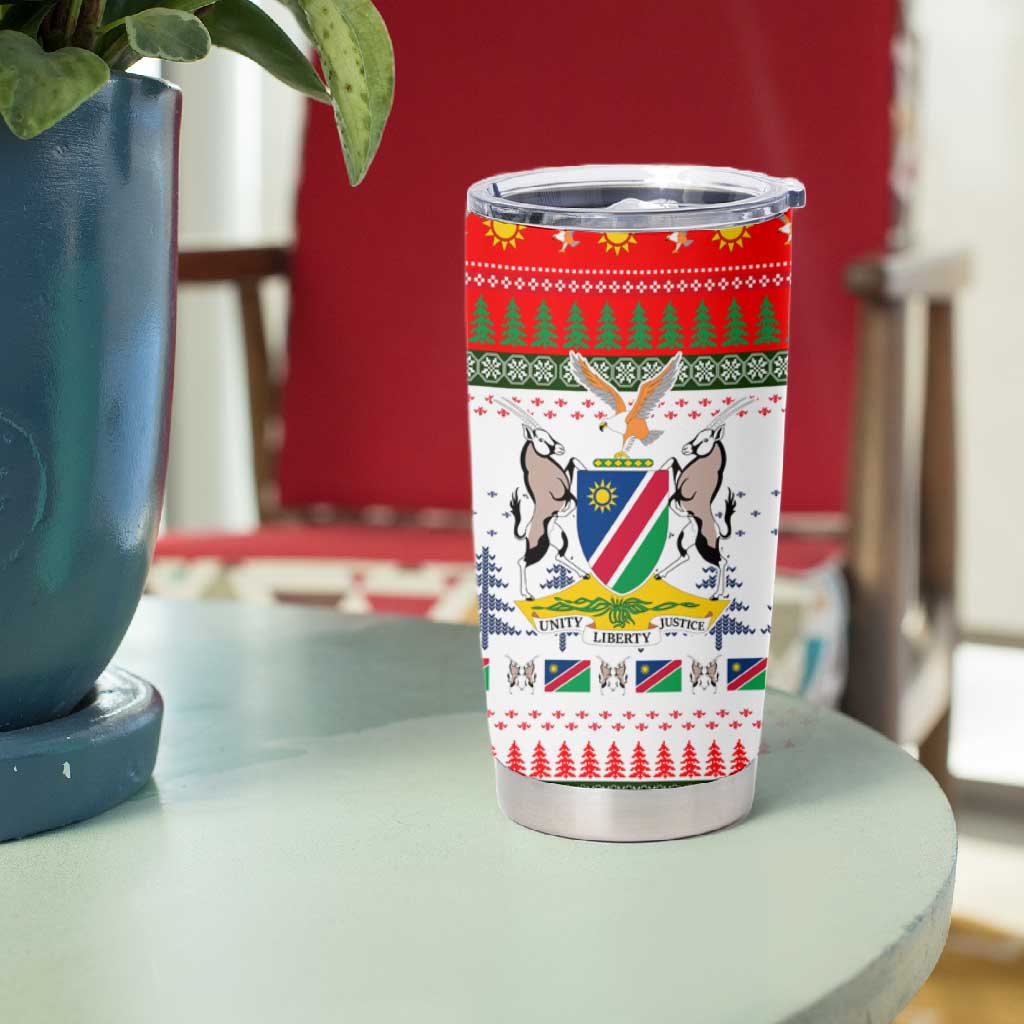 Namibia Christmas Tumbler Cup Coat of Arm National Flag Motif - African Pride