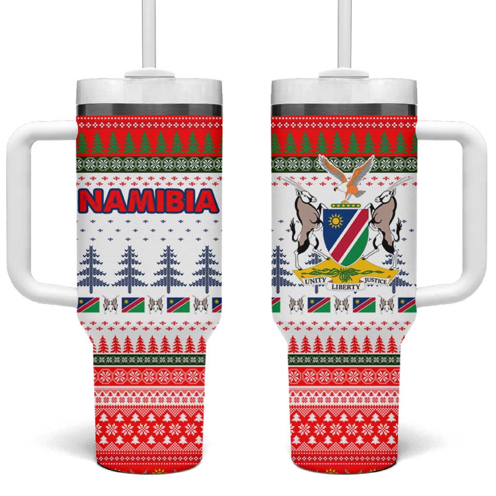 Namibia Christmas Tumbler With Handle Coat of Arm National Flag Motif - African Pride
