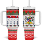 Namibia Christmas Tumbler With Handle Coat of Arm National Flag Motif - African Pride