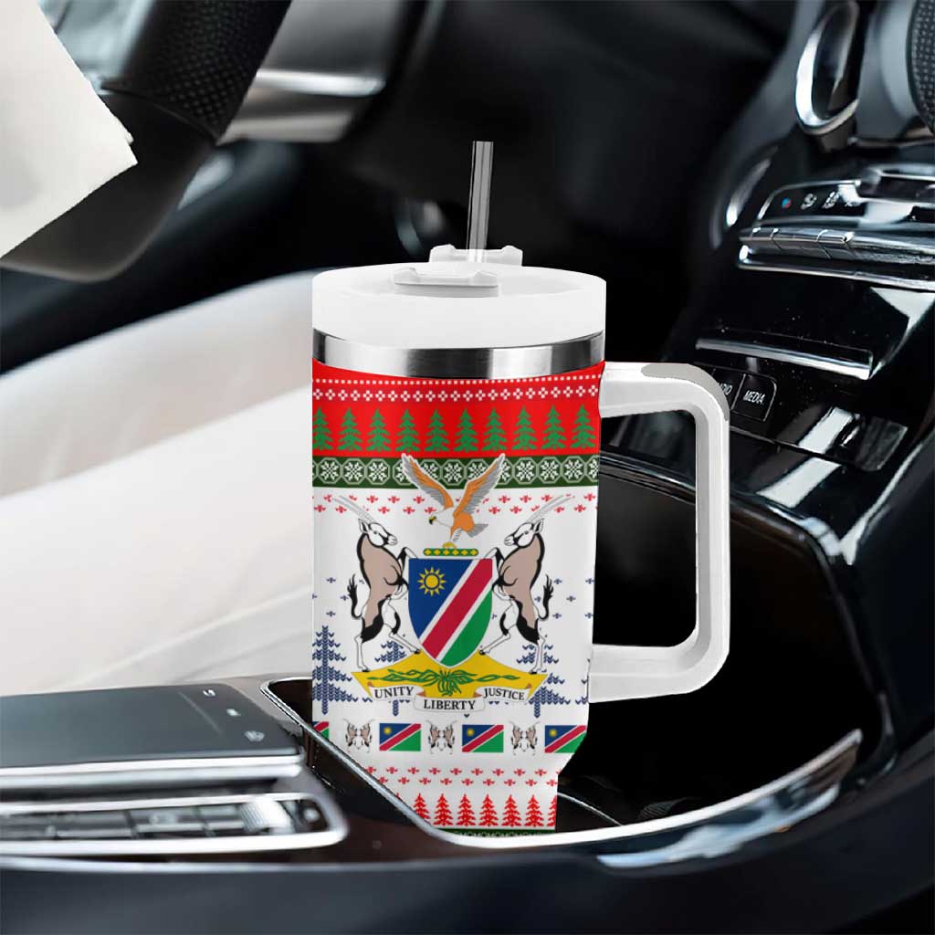 Namibia Christmas Tumbler With Handle Coat of Arm National Flag Motif - African Pride