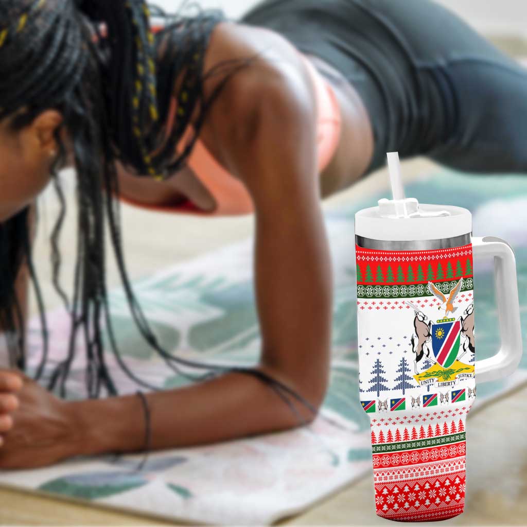 Namibia Christmas Tumbler With Handle Coat of Arm National Flag Motif - African Pride