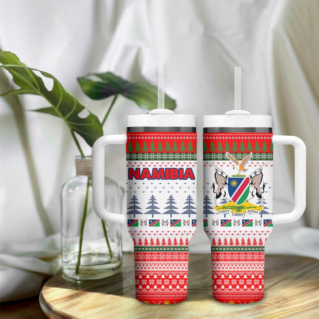 Namibia Christmas Tumbler With Handle Coat of Arm National Flag Motif - African Pride