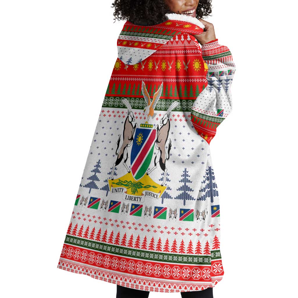Namibia Christmas Wearable Blanket Hoodie Coat of Arm National Flag Motif - African Pride
