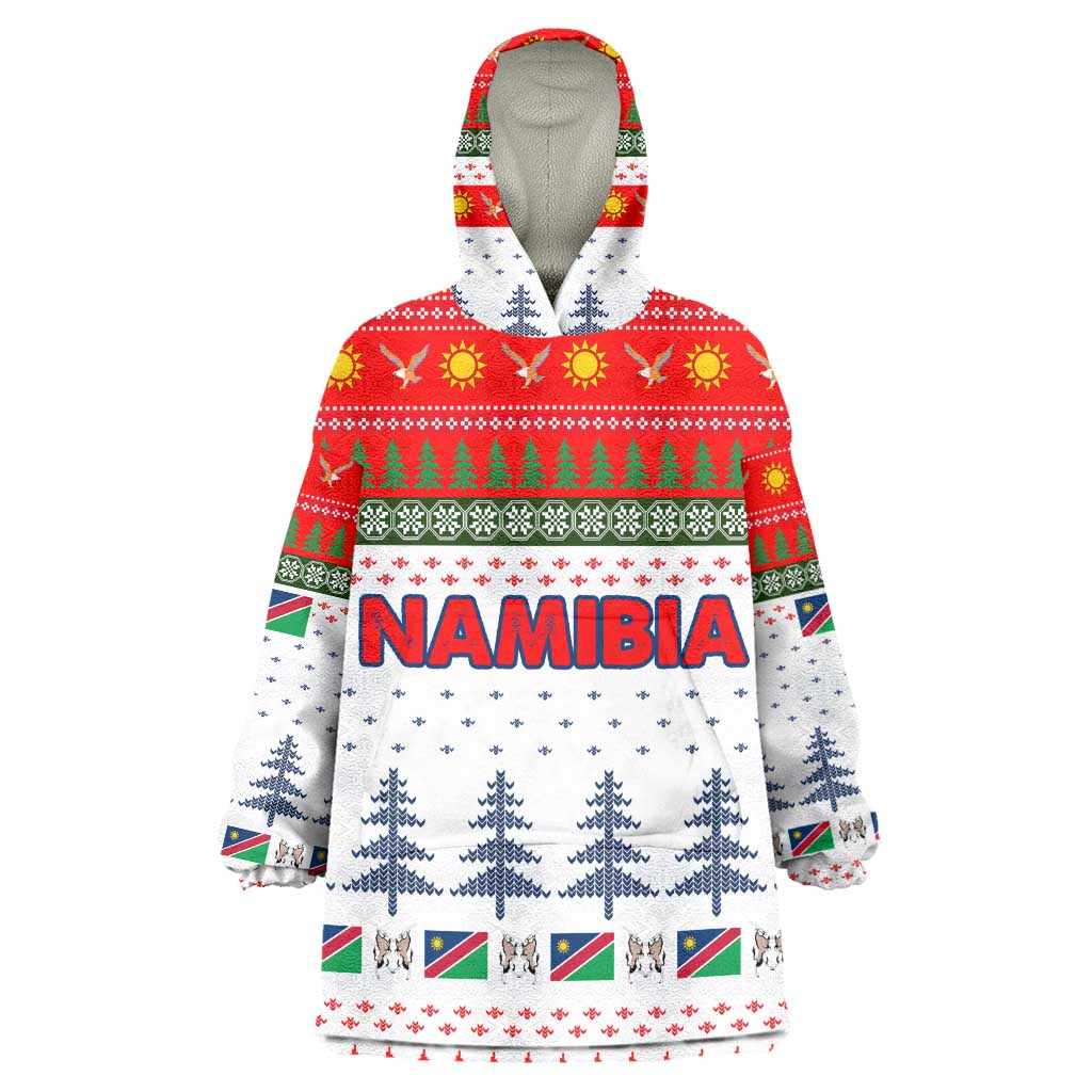 Namibia Christmas Wearable Blanket Hoodie Coat of Arm National Flag Motif - African Pride