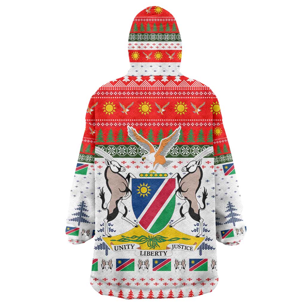 Namibia Christmas Wearable Blanket Hoodie Coat of Arm National Flag Motif - African Pride