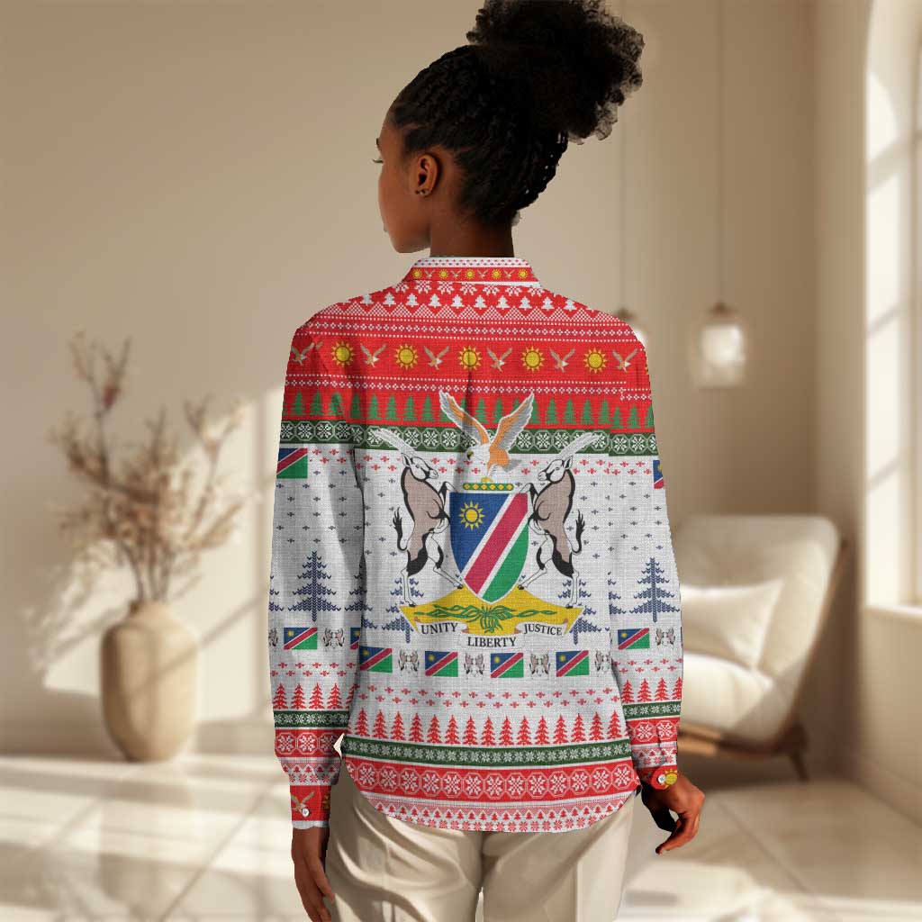 Namibia Christmas Women Casual Shirt Coat of Arm National Flag Motif - African Pride