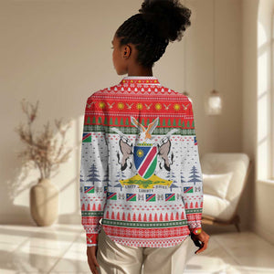 Namibia Christmas Women Casual Shirt Coat of Arm National Flag Motif - African Pride