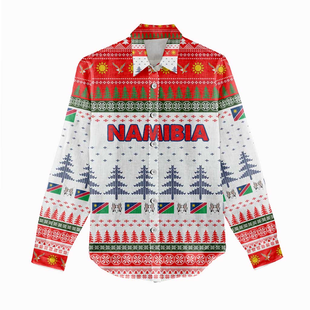 Namibia Christmas Women Casual Shirt Coat of Arm National Flag Motif - African Pride