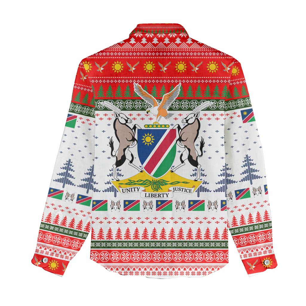 Namibia Christmas Women Casual Shirt Coat of Arm National Flag Motif - African Pride