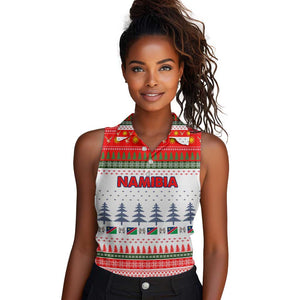 Namibia Christmas Women Sleeveless Polo Shirt Coat of Arm National Flag Motif - African Pride