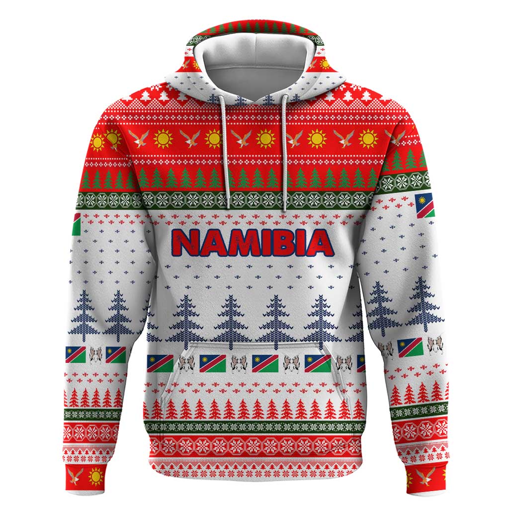 Namibia Christmas Zip Hoodie Coat of Arm National Flag Motif - African Pride