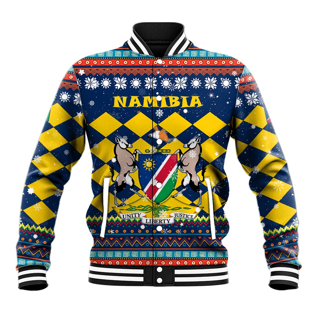 Namibia Christmas Baseball Jacket Coat of Arms and Flag Map Motif - African Pride