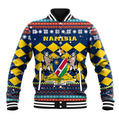 Namibia Christmas Baseball Jacket Coat of Arms and Flag Map Motif - African Pride