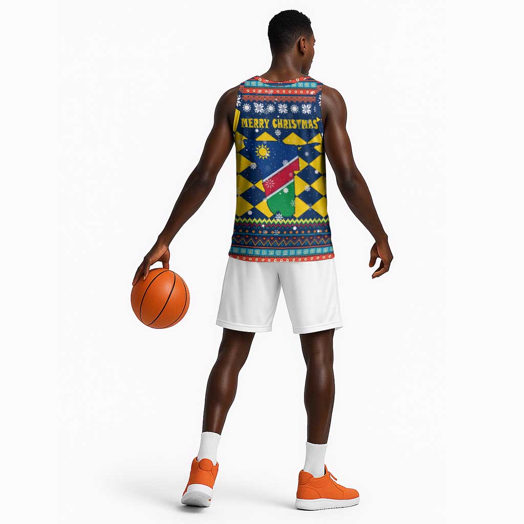 Namibia Christmas Basketball Jersey Coat of Arms and Flag Map Motif - African Pride