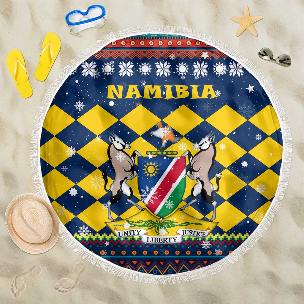 Namibia Christmas Beach Blanket Coat of Arms and Flag Map Motif - African Pride