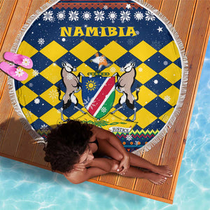 Namibia Christmas Beach Blanket Coat of Arms and Flag Map Motif - African Pride