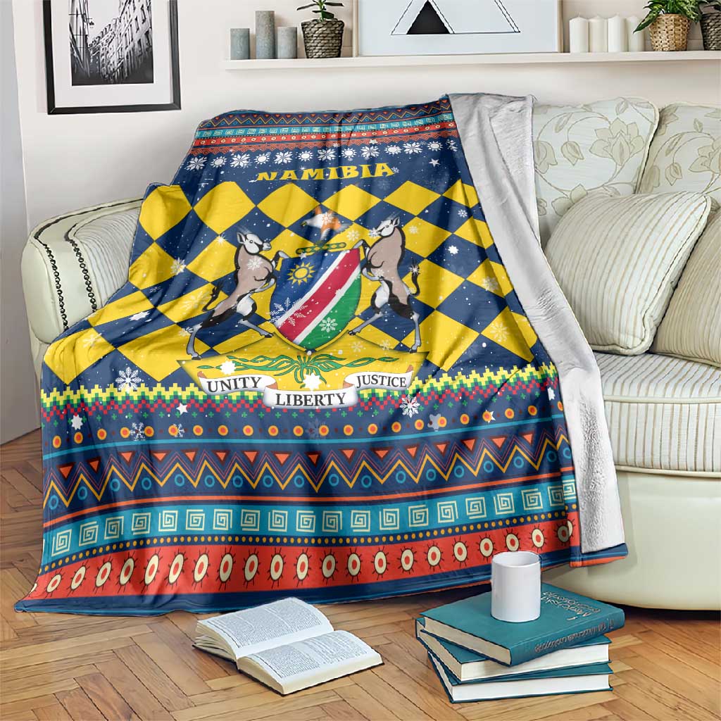 Namibia Christmas Blanket Coat of Arms and Flag Map Motif - African Pride