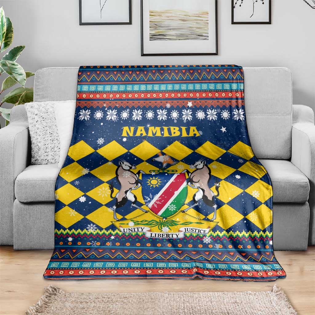 Namibia Christmas Blanket Coat of Arms and Flag Map Motif - African Pride