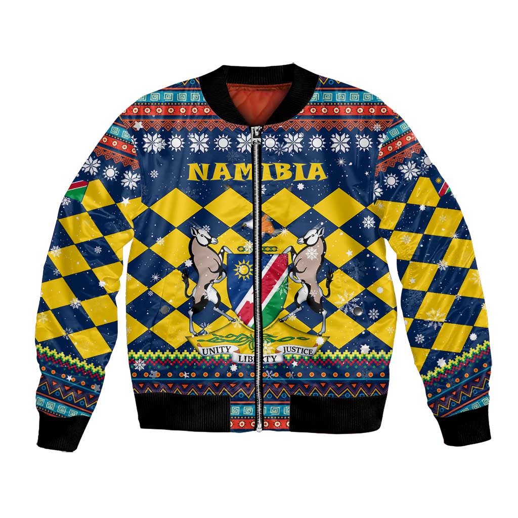 Namibia Christmas Bomber Jacket Coat of Arms and Flag Map Motif - African Pride