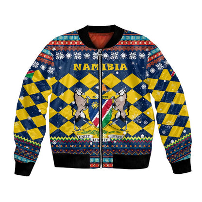 Namibia Christmas Bomber Jacket Coat of Arms and Flag Map Motif - African Pride