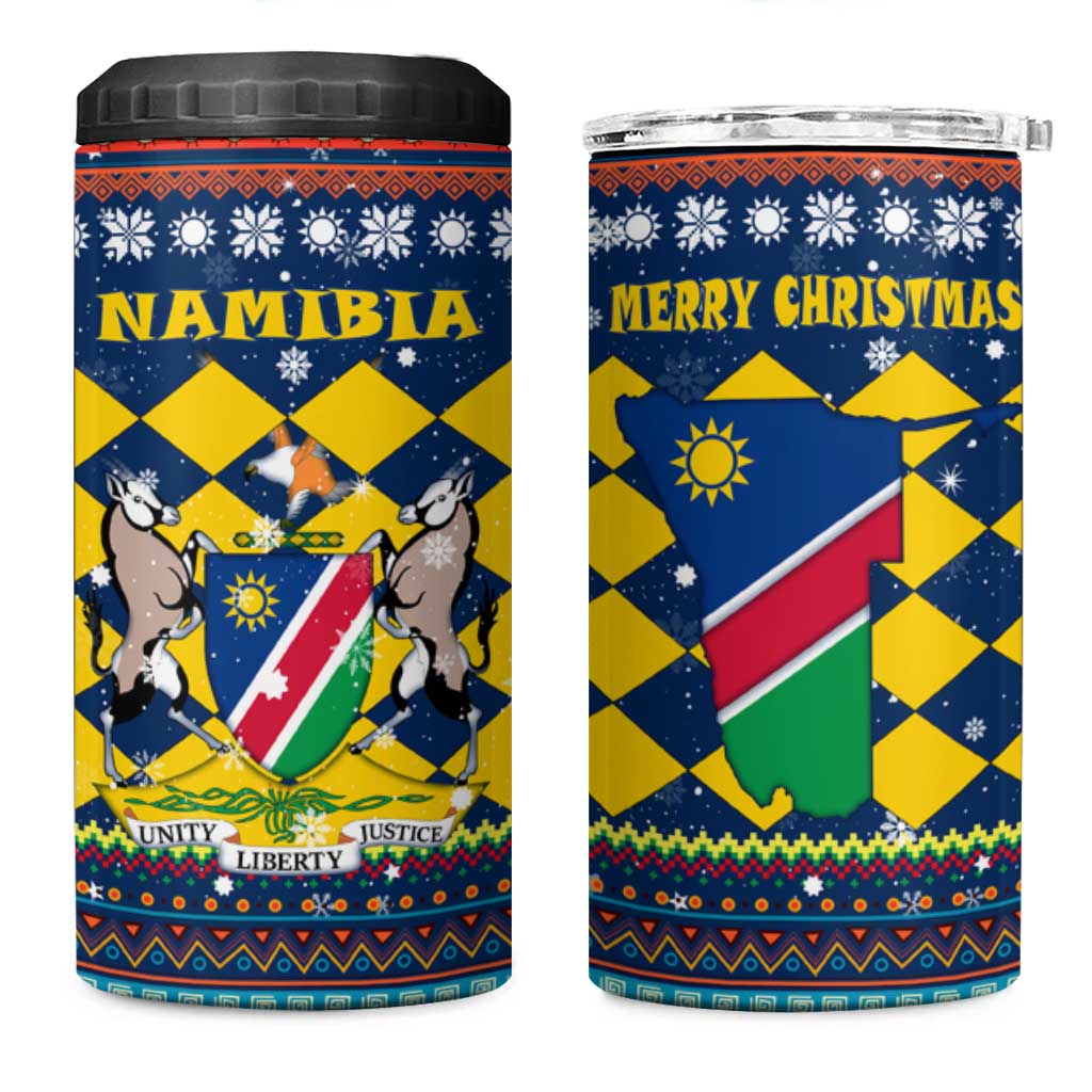 Namibia Christmas 4 in 1 Can Cooler Tumbler Coat of Arms and Flag Map Motif - African Pride
