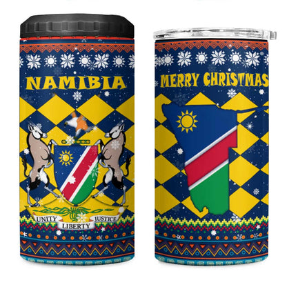 Namibia Christmas 4 in 1 Can Cooler Tumbler Coat of Arms and Flag Map Motif - African Pride