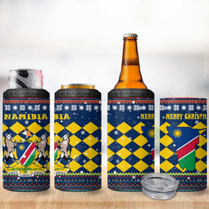 Namibia Christmas 4 in 1 Can Cooler Tumbler Coat of Arms and Flag Map Motif - African Pride
