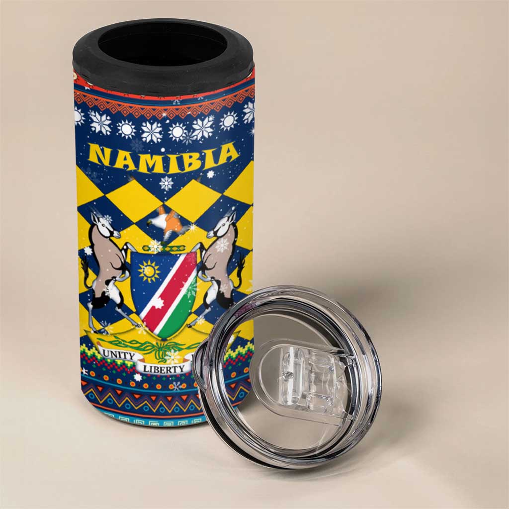 Namibia Christmas 4 in 1 Can Cooler Tumbler Coat of Arms and Flag Map Motif - African Pride