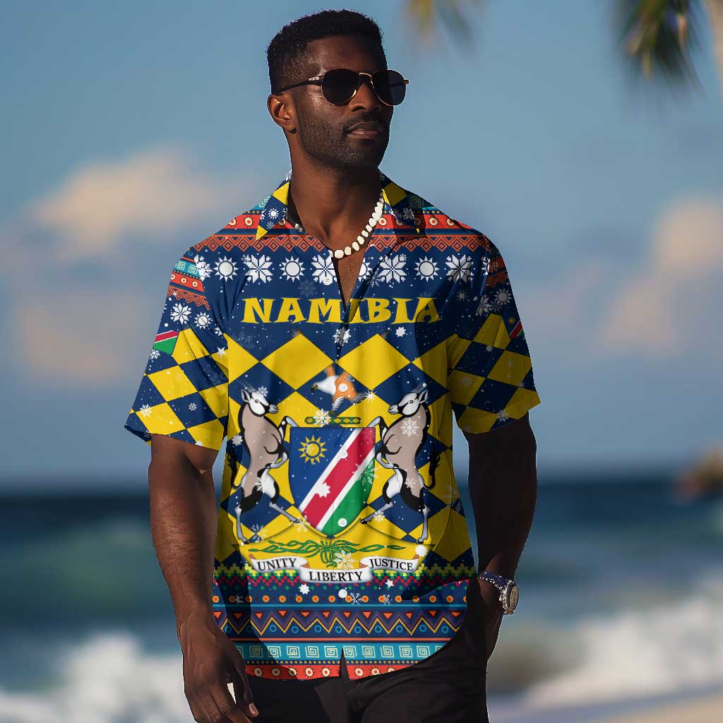 Namibia Christmas Hawaiian Shirt Coat of Arms and Flag Map Motif - African Pride