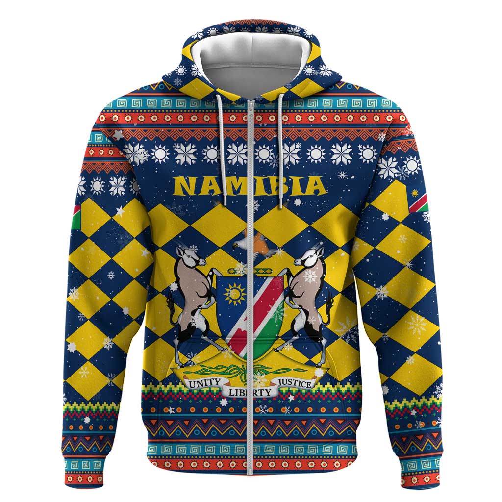 Namibia Christmas Hoodie Coat of Arms and Flag Map Motif - African Pride